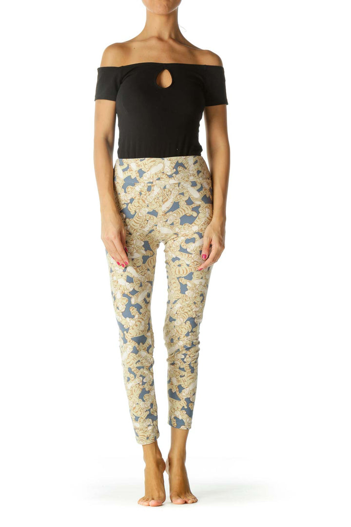 Beige Blue Movie Character Print Leggings