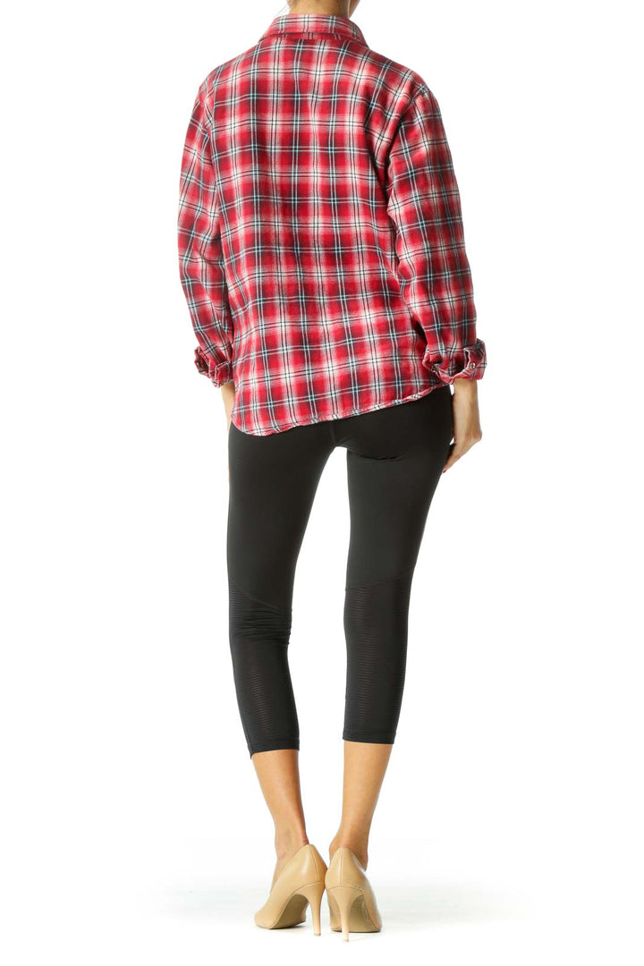 Red Blue White 100% Cotton Buttoned Textured Shirt