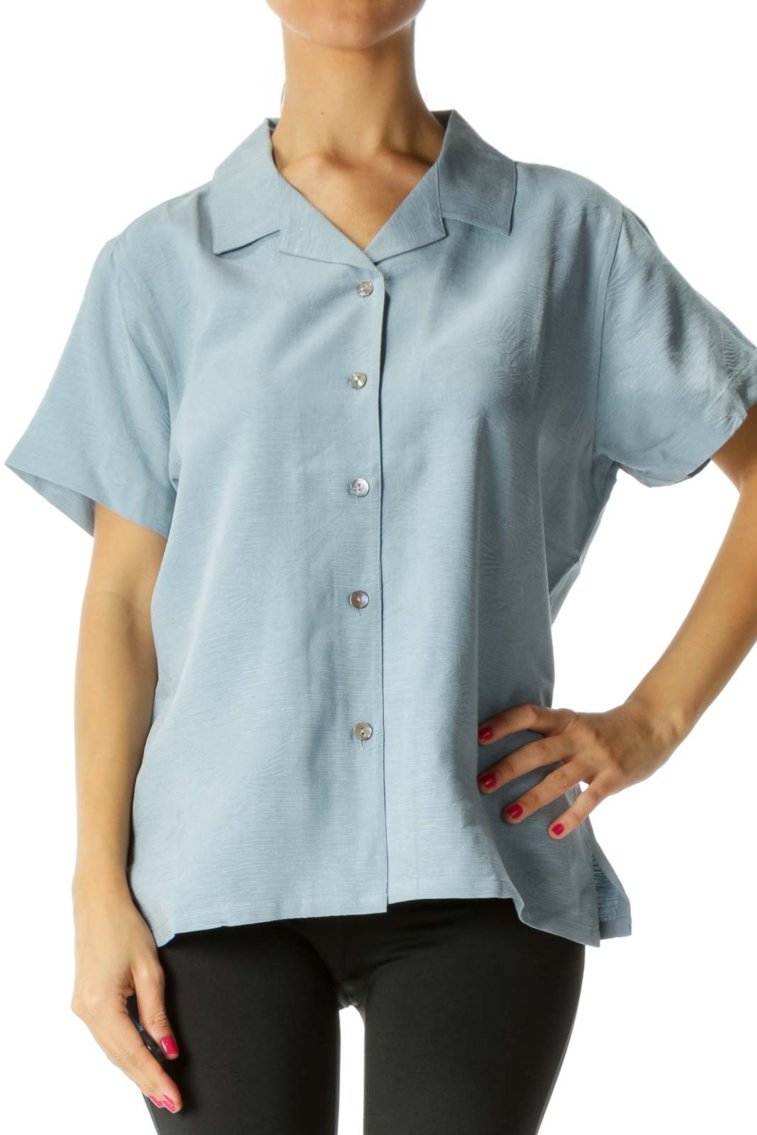Blue Silk Pattern Detail Blouse