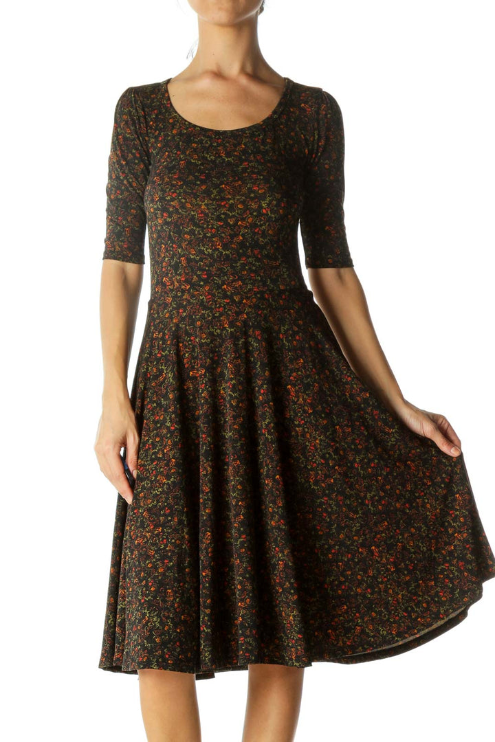 Black&Red Floral A-Line Mini Dress