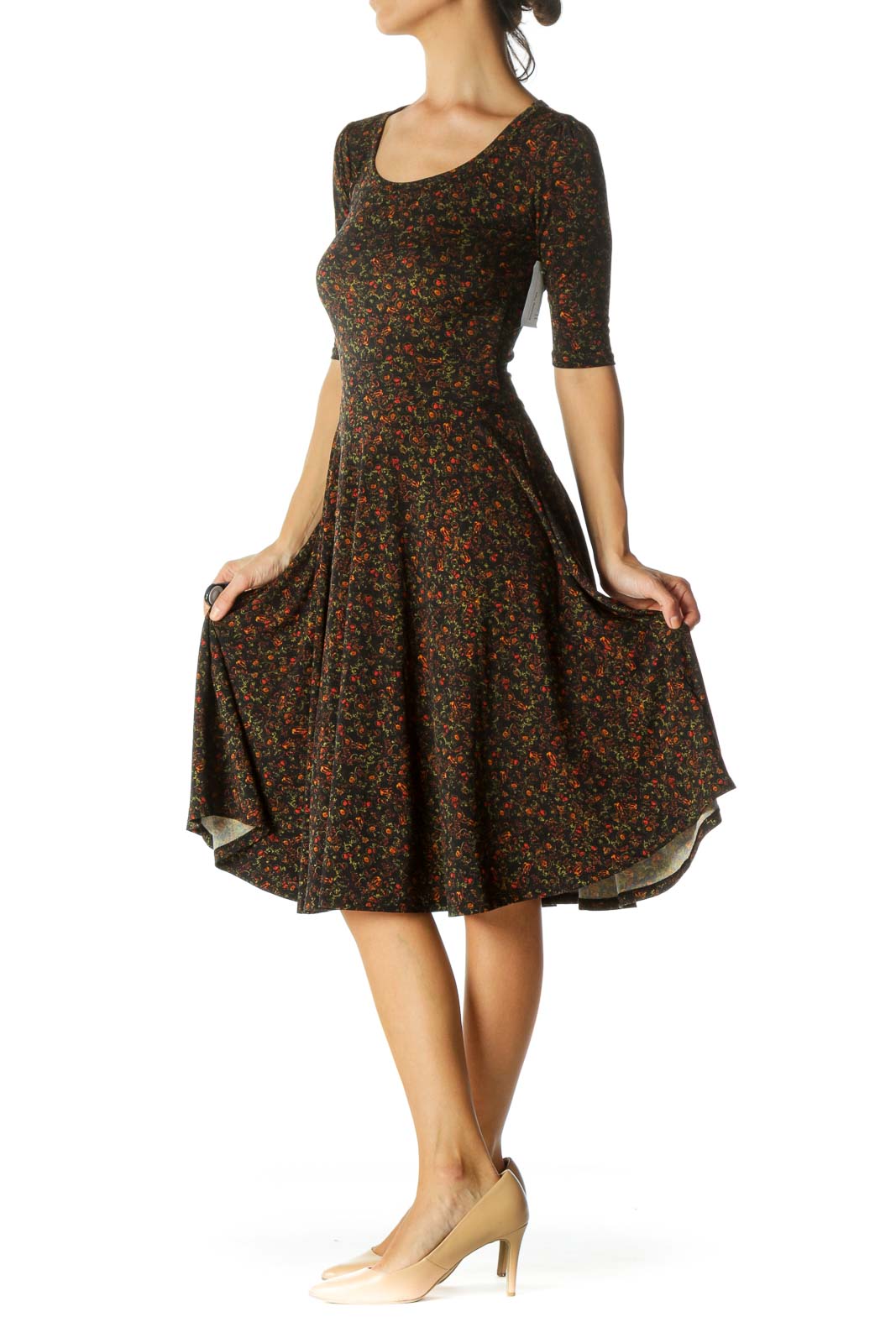 Black&Red Floral A-Line Mini Dress
