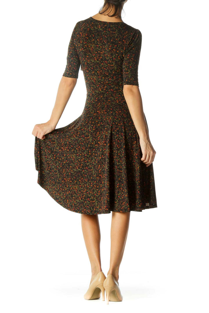 Black&Red Floral A-Line Mini Dress