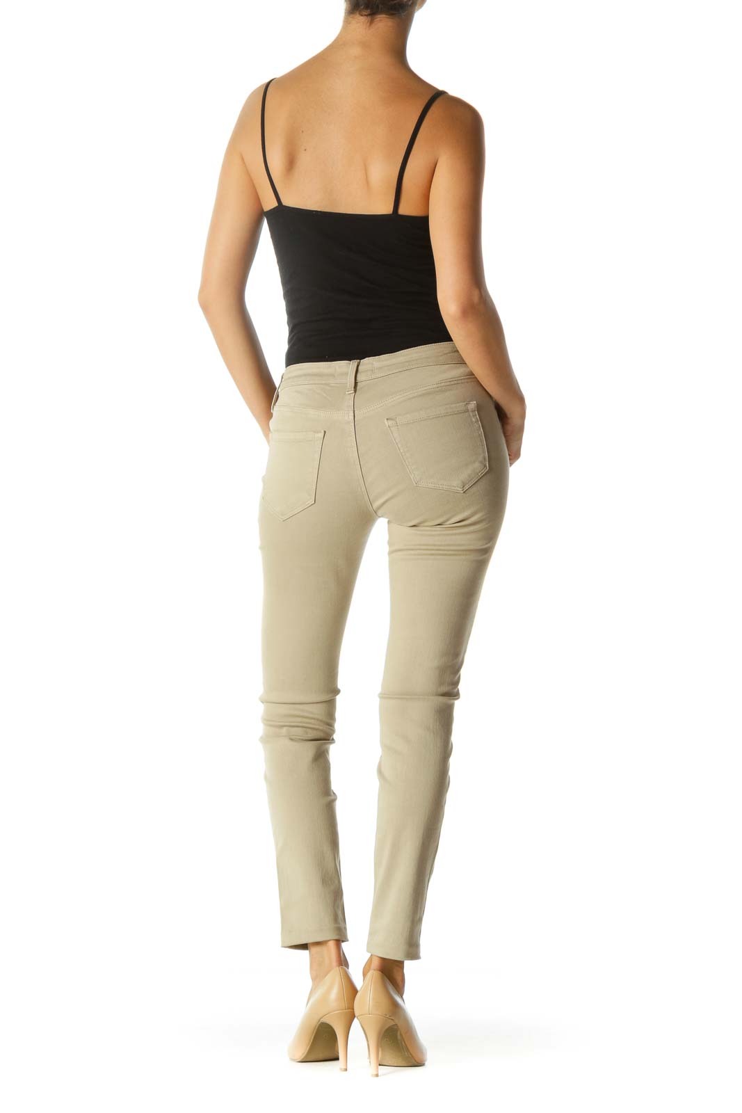 Beige Skinny Stretch Pants (Altered Hem at Ankles)