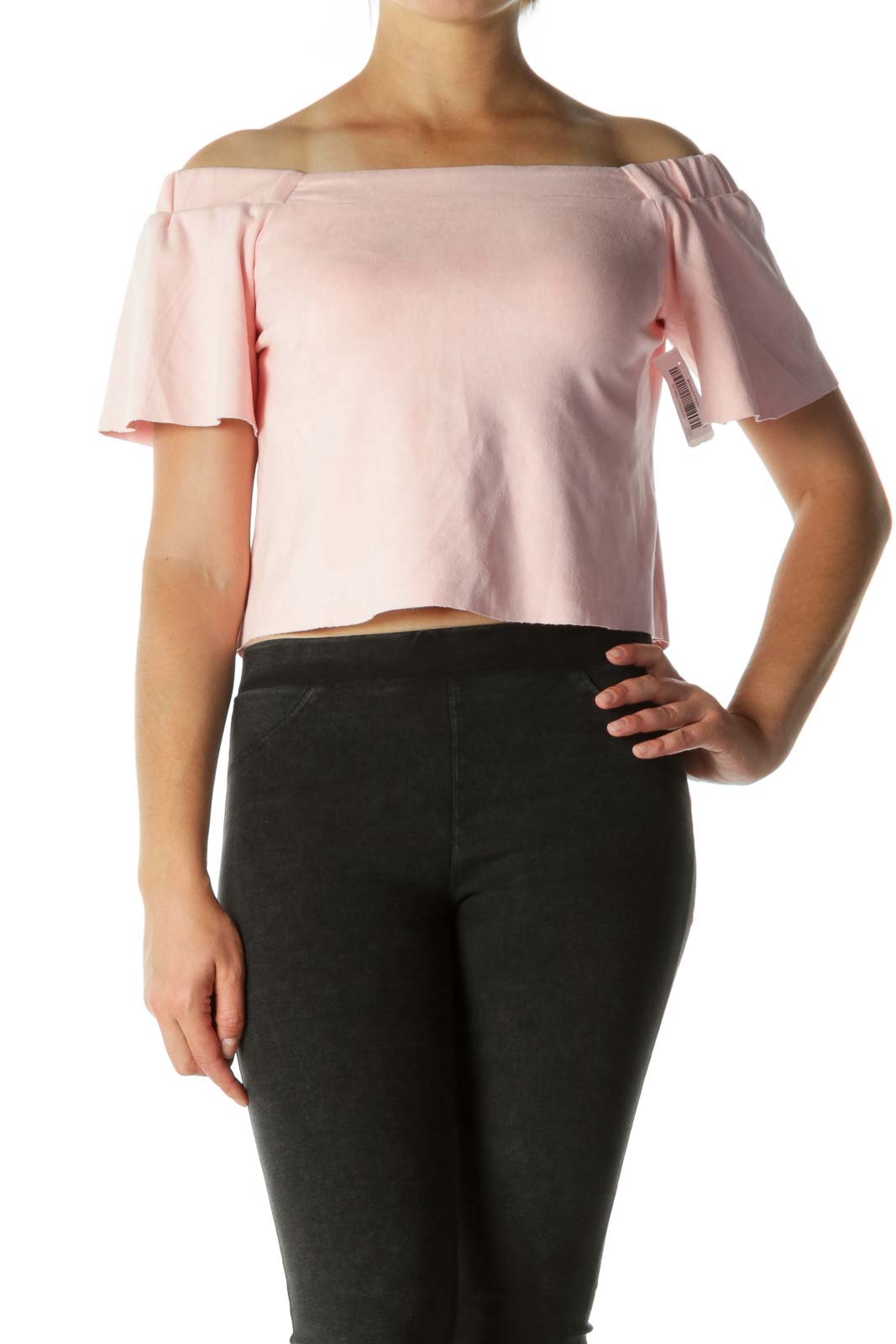 Pink Pleated Sleeve Off-Shoulder Blouse