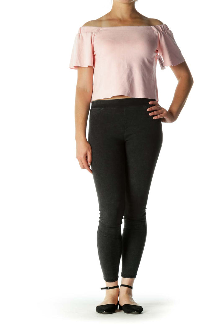Pink Pleated Sleeve Off-Shoulder Blouse