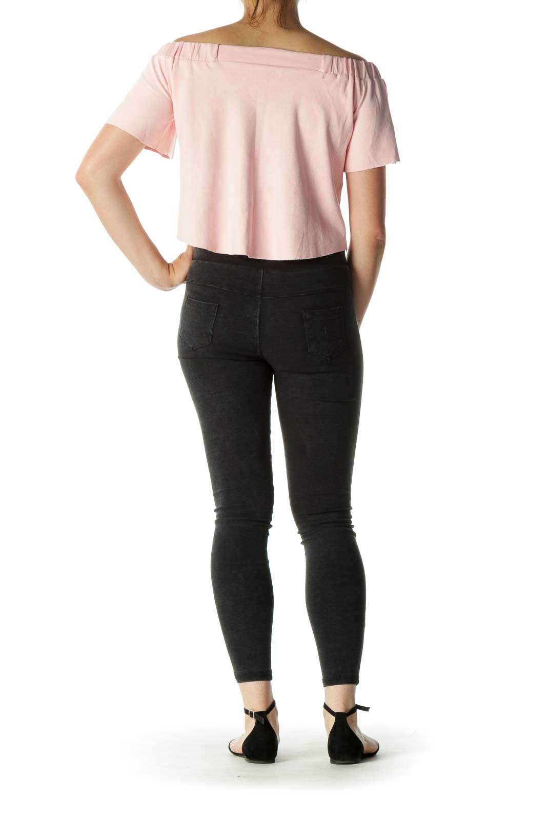 Pink Pleated Sleeve Off-Shoulder Blouse