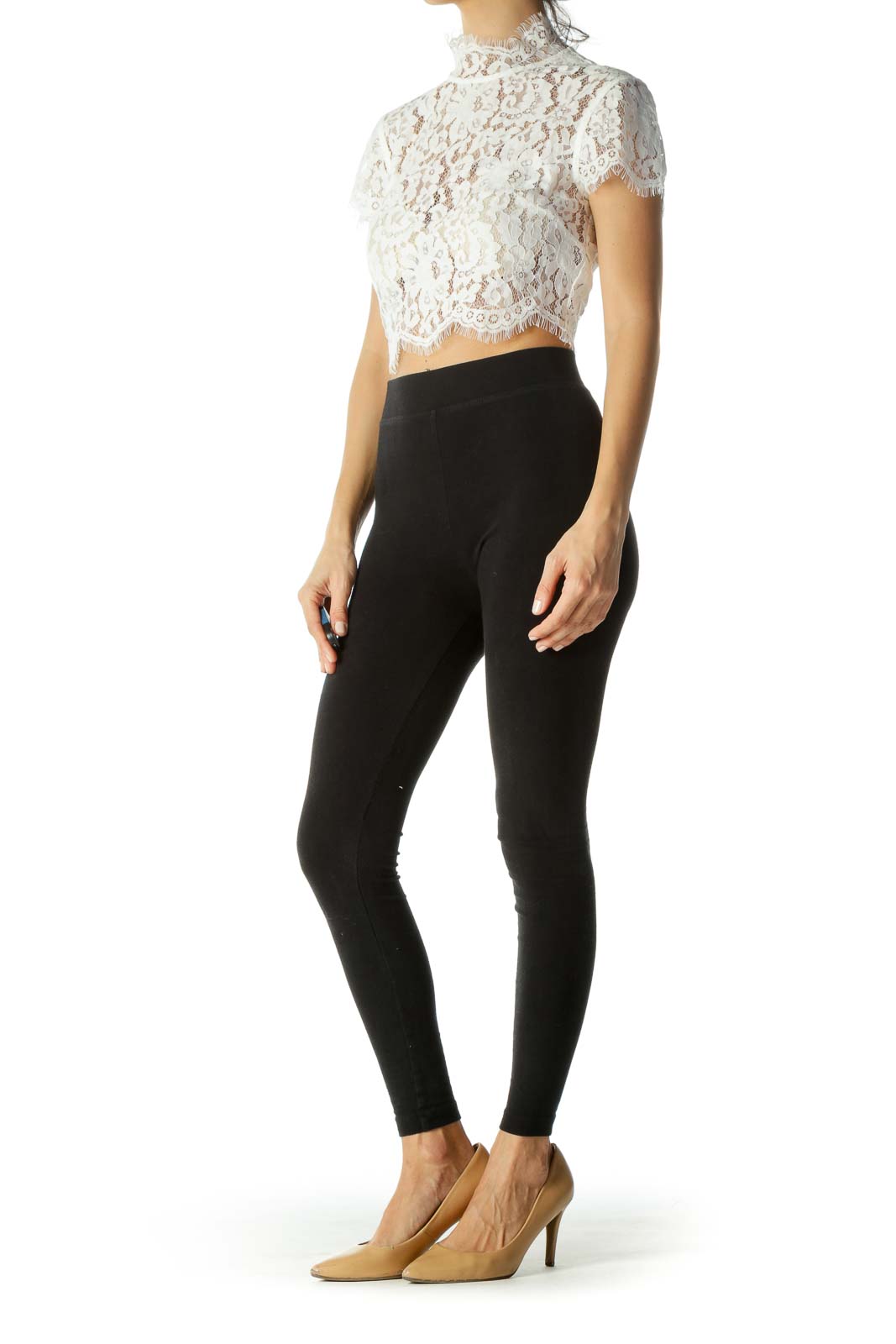 White Zippered Lace Crop Top