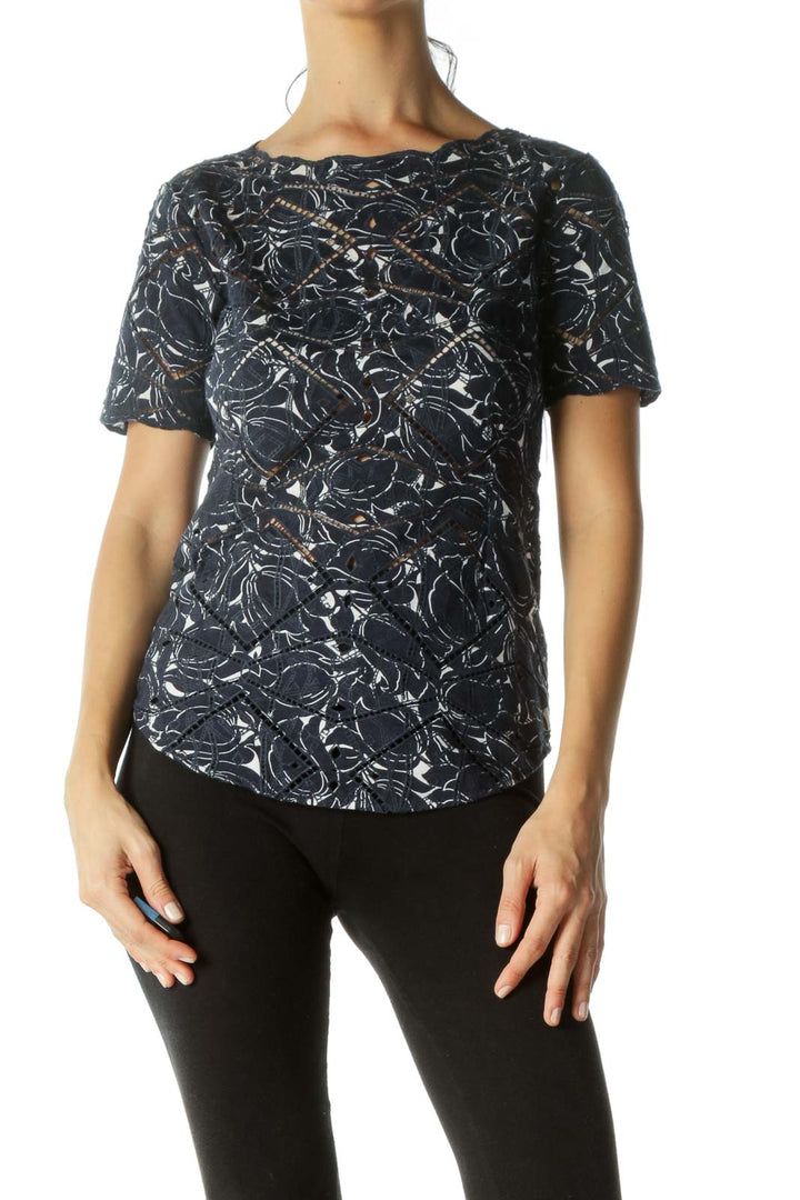 Navy Crocheted Pattern Top