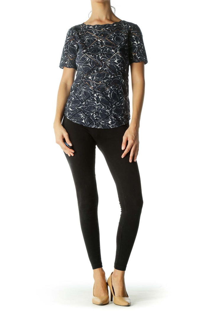 Navy Crocheted Pattern Top