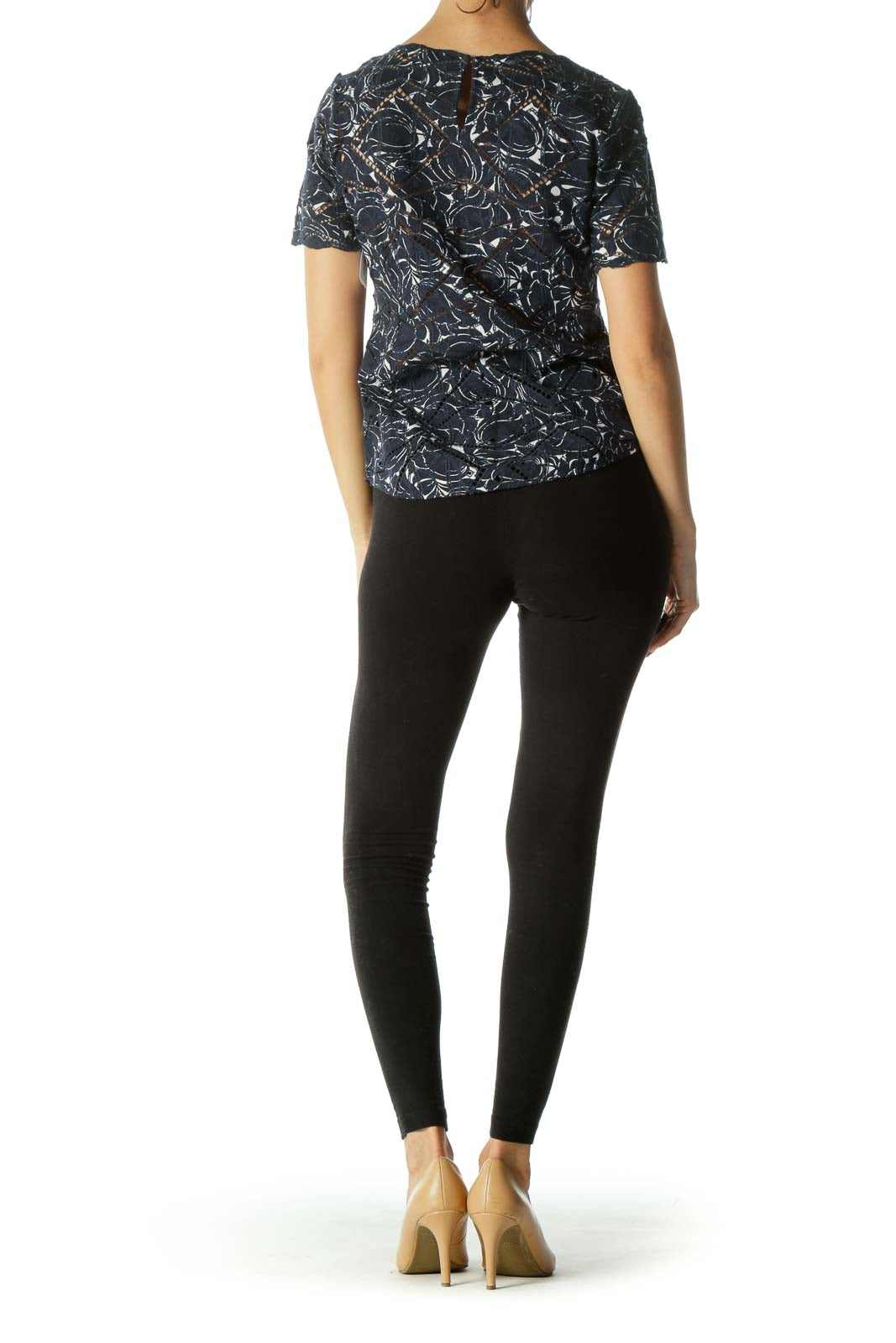 Navy Crocheted Pattern Top