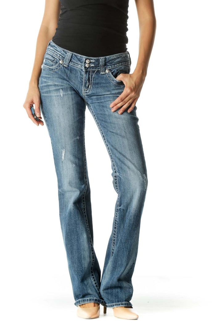 Blue Medium Wash Low Rise Jeans