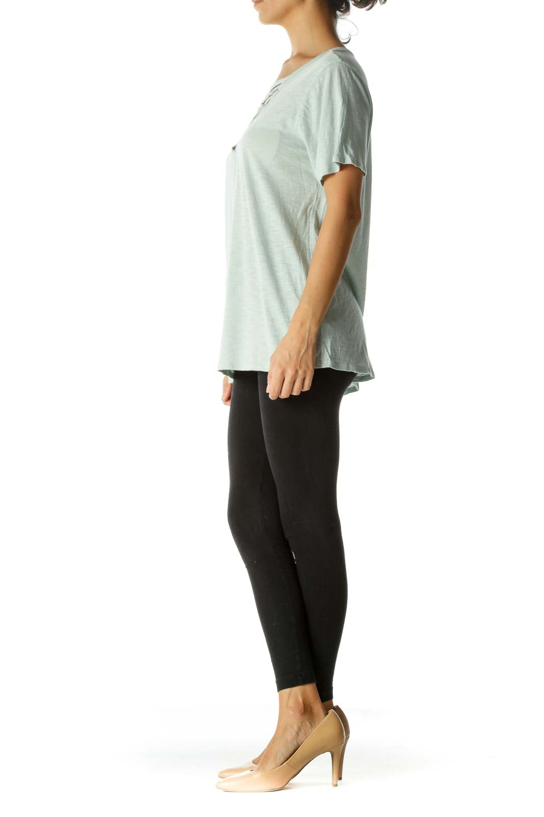 Light Mint Green Cotton Blend Crisscross Stretch T-Shirt