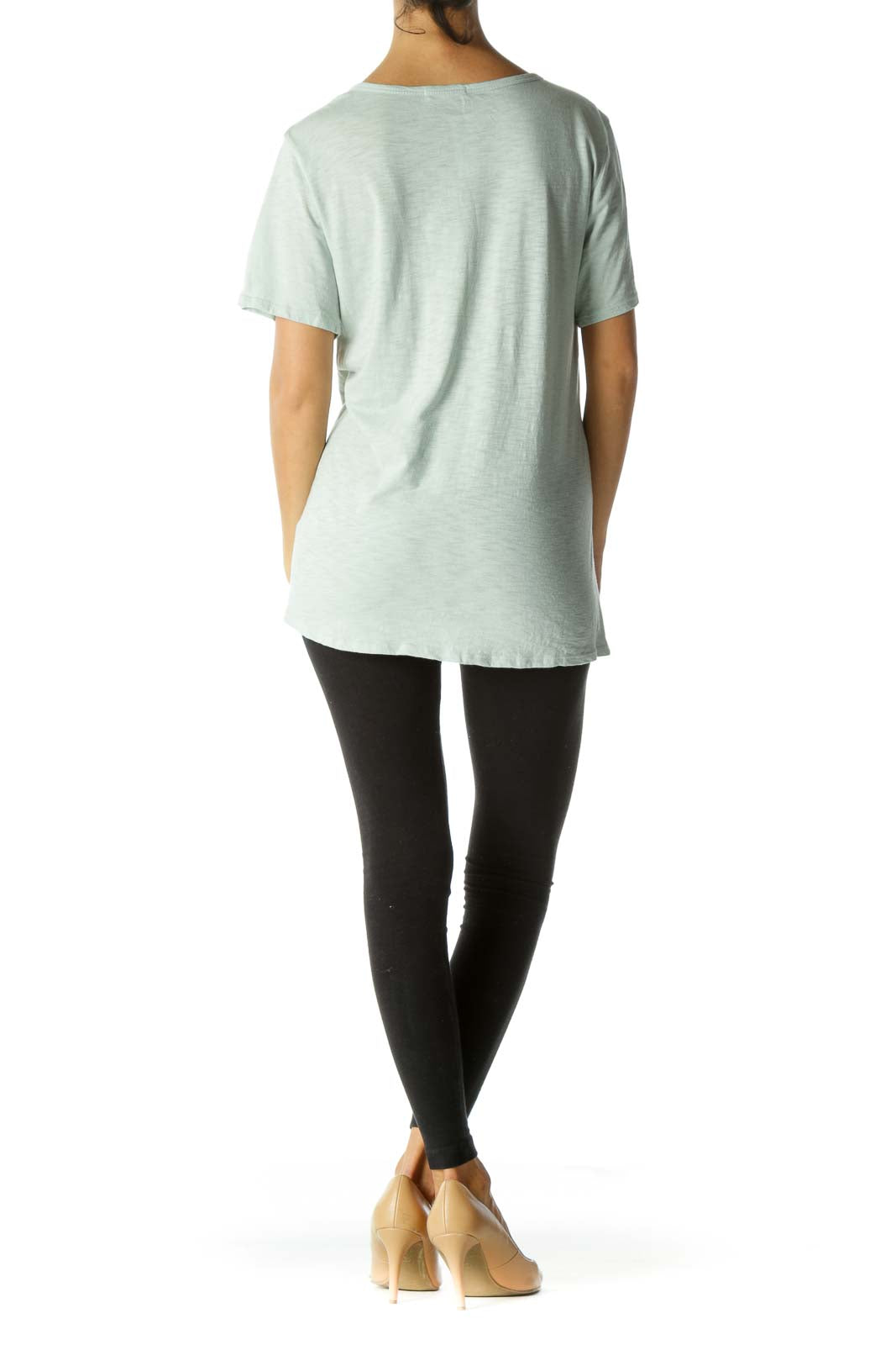 Light Mint Green Cotton Blend Crisscross Stretch T-Shirt