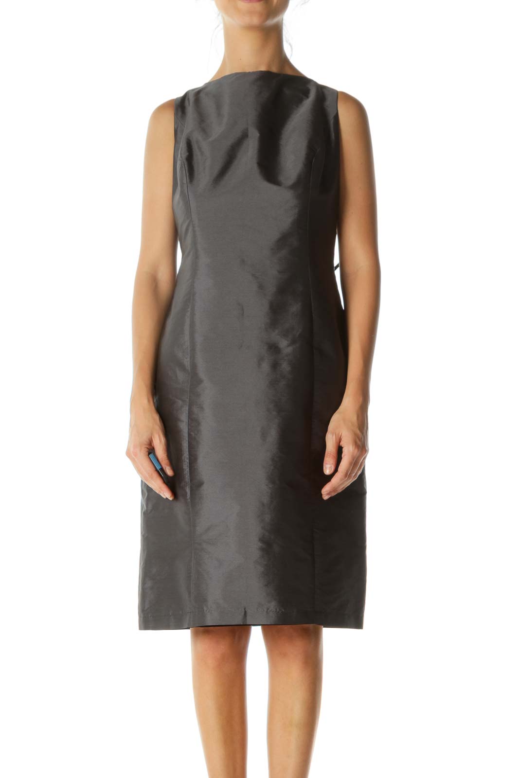 Dark Silver Open Back and Bow Textured Dress