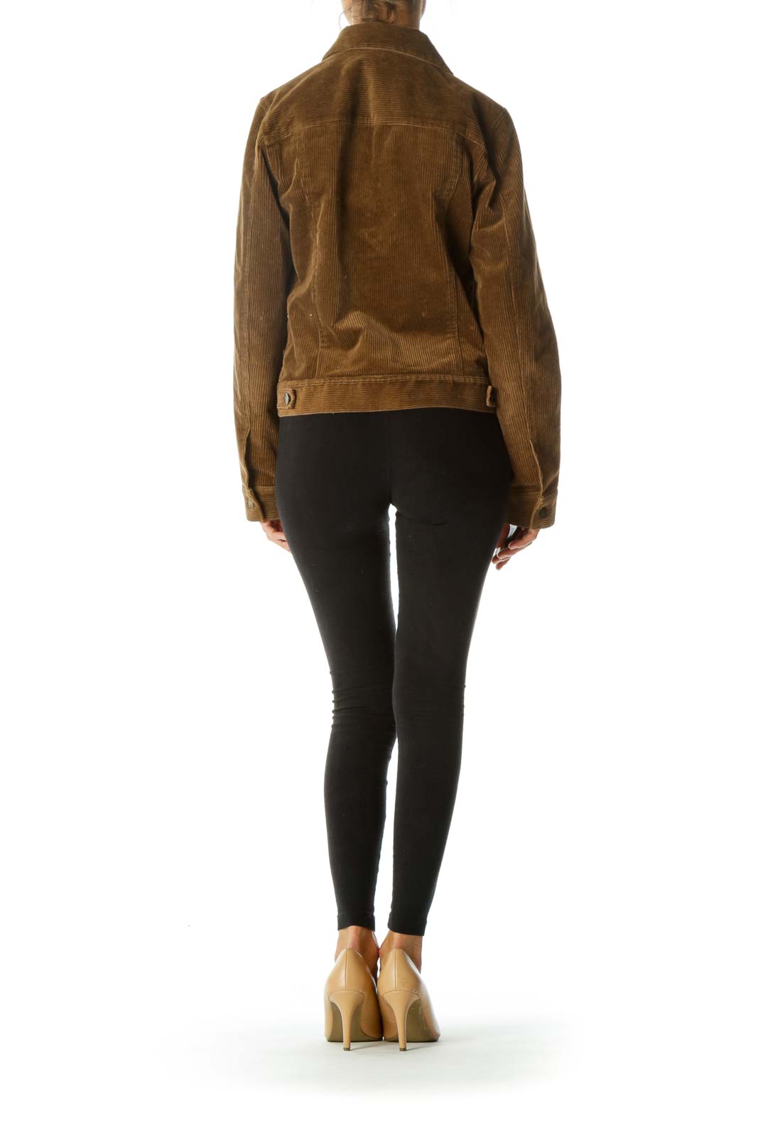 Brown Ribbed Textured Button Jacket