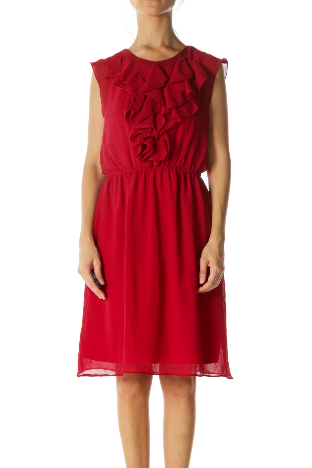 Red Ruffled Midi Dress