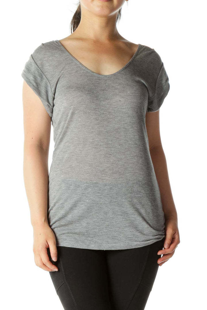 Gray Shirt with Burgundy Stripe on Back