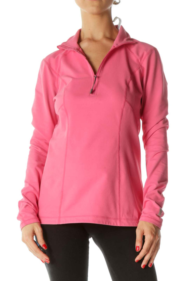 Pink Zippered Sport Long Sleeves Top