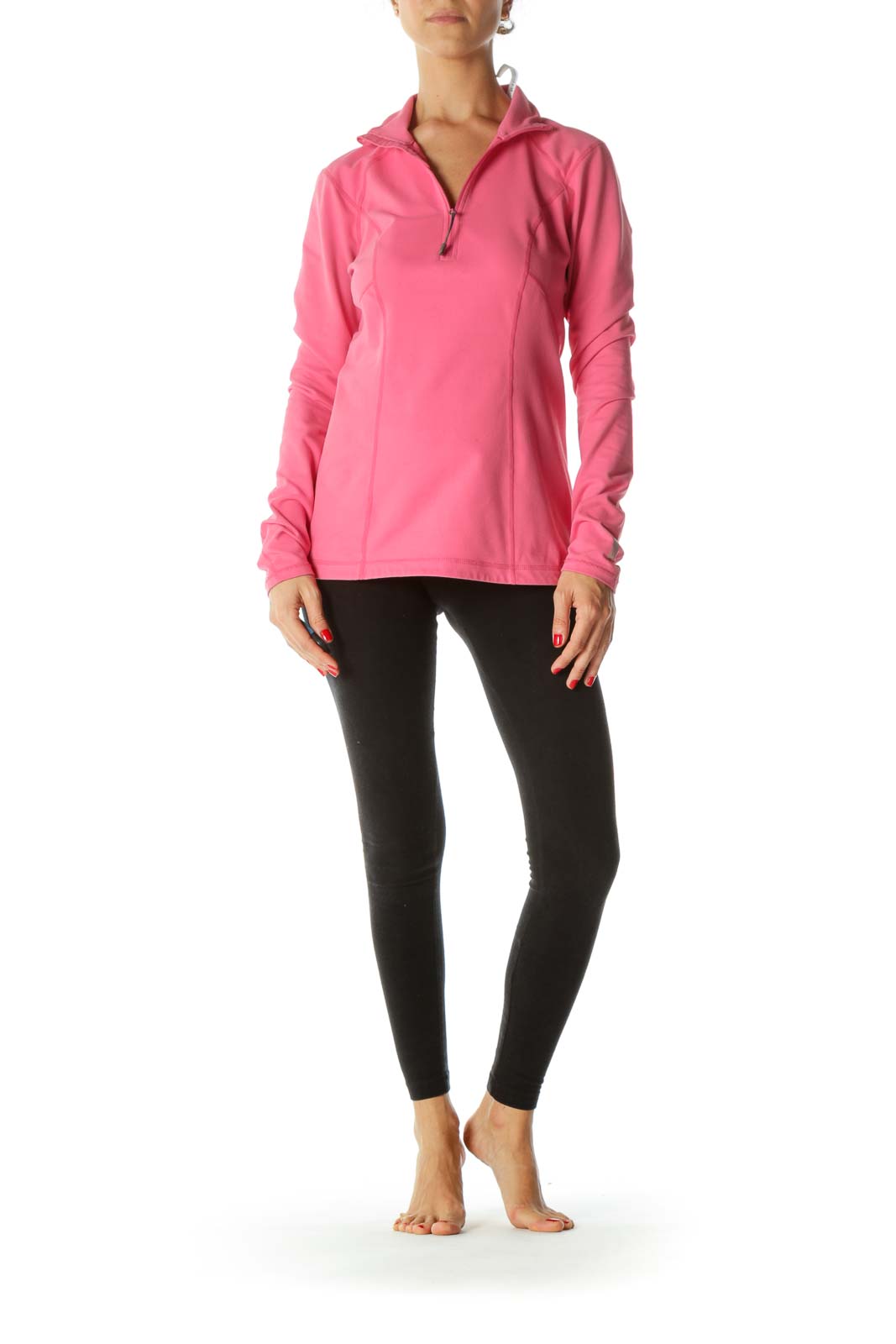 Pink Zippered Sport Long Sleeves Top