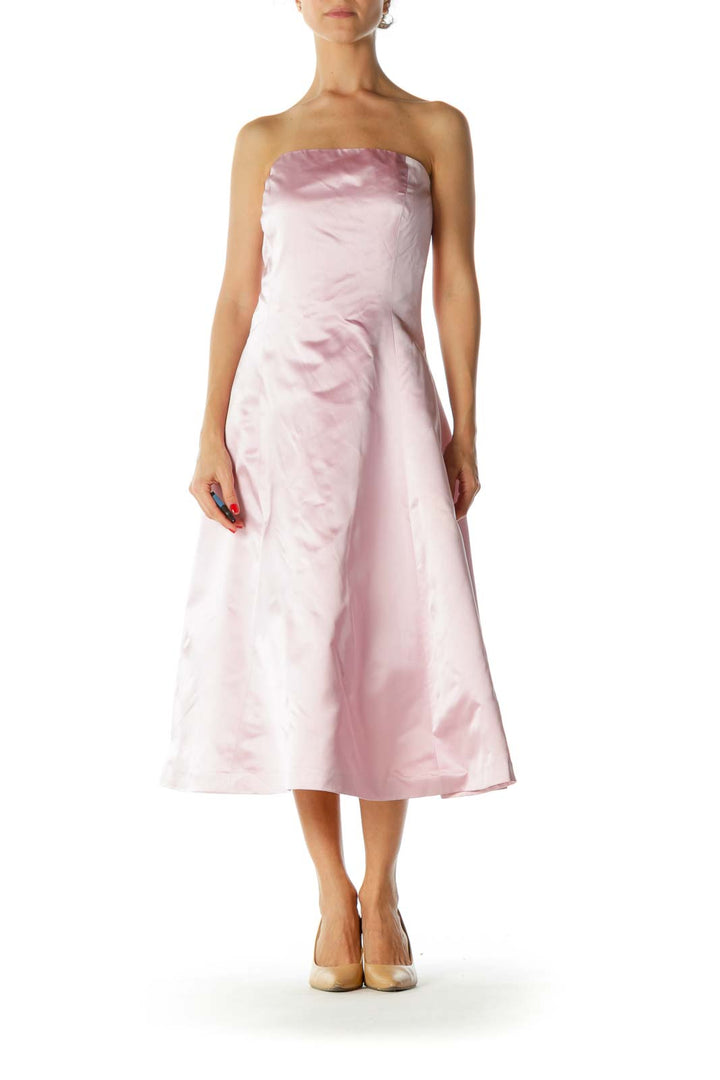 Pink Silk Strapless Evening Dress