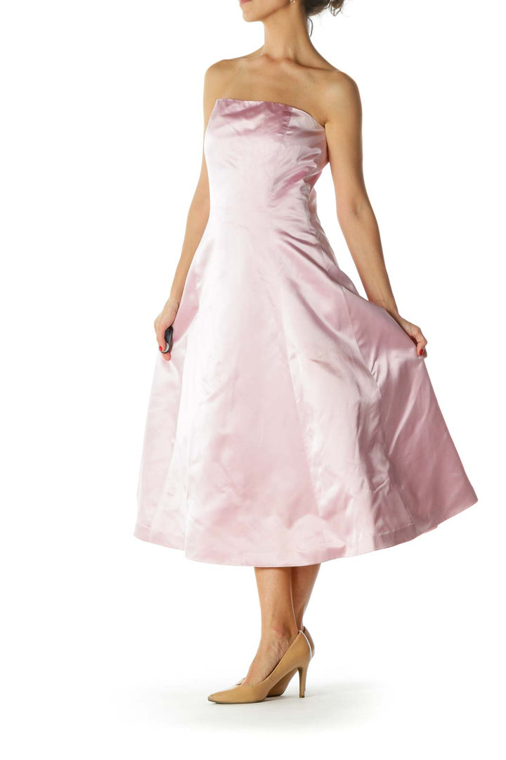 Pink Silk Strapless Evening Dress