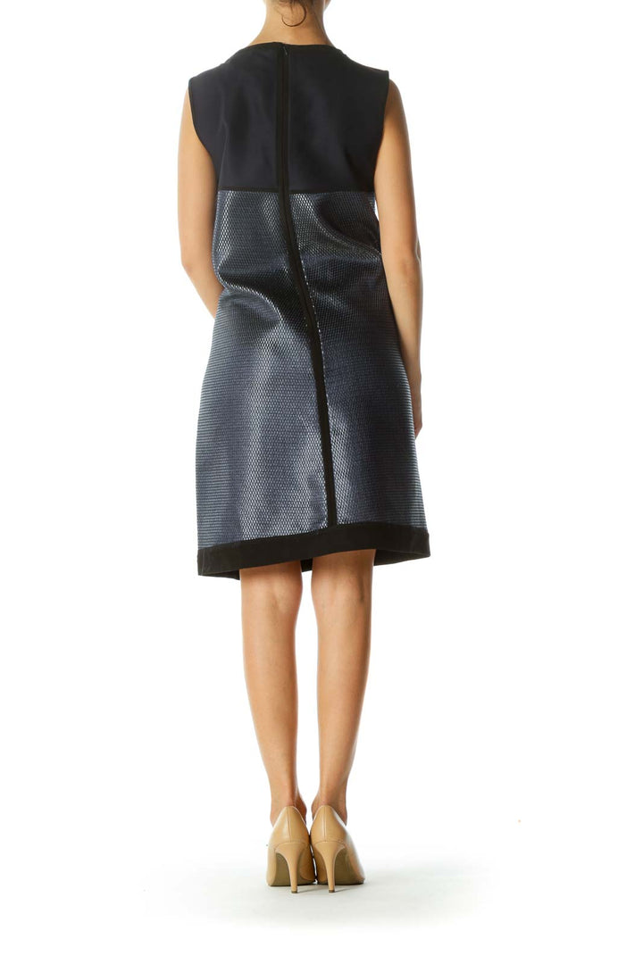 Black Navy Jacquard Knit Mesh Metallic Dress