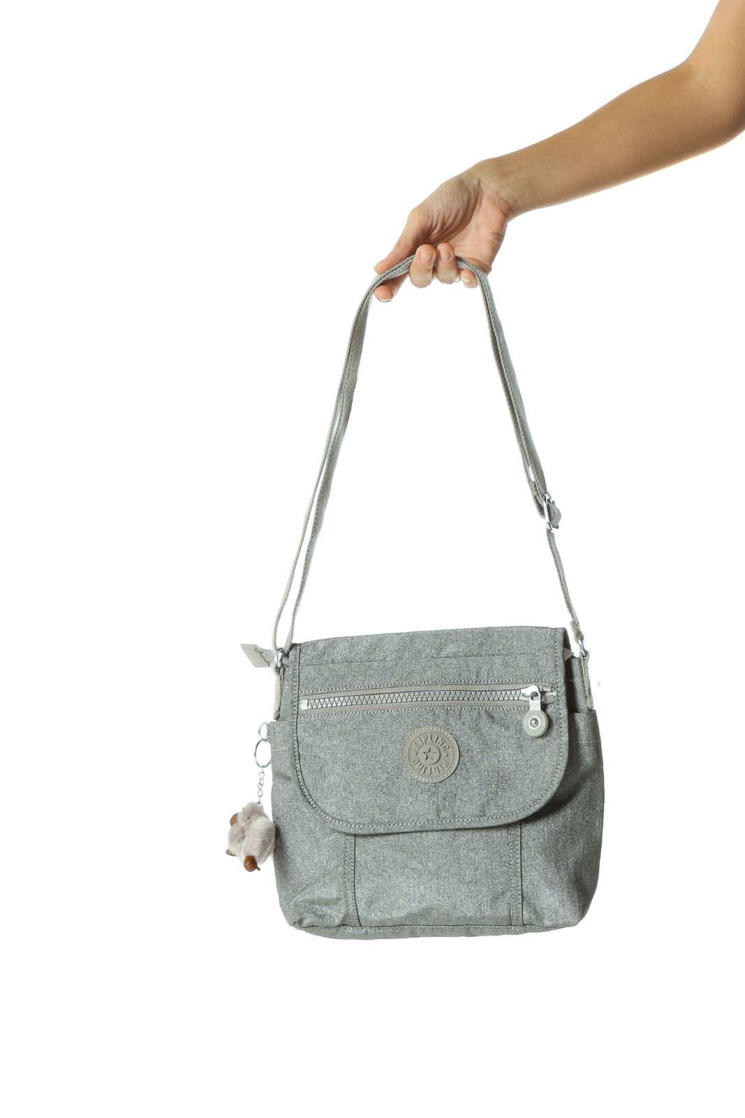 Gray Metallic Zippered Crossbody Bag