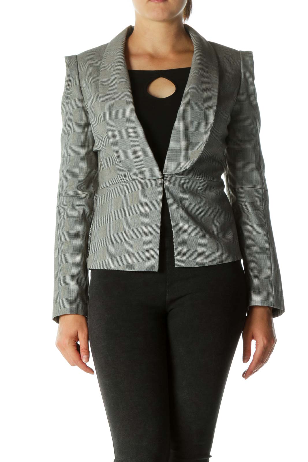 Gray Wool Gingham Detail Blazer