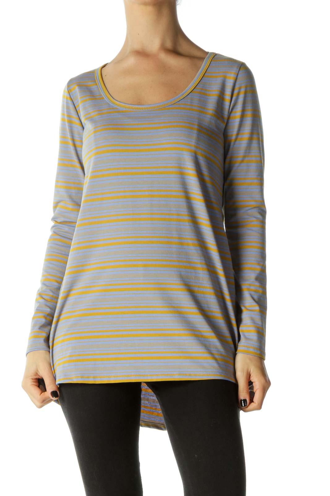 Blue & Yellow Asymmetric Long Sleeve T-Shirt