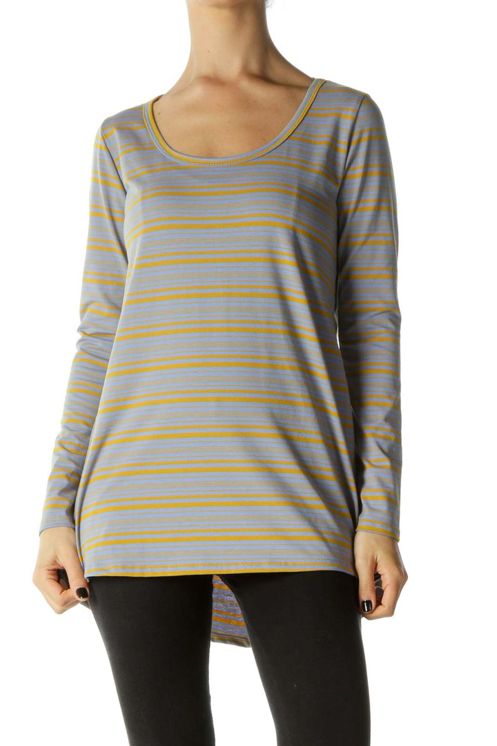 Blue & Yellow Asymmetric Long Sleeve T-Shirt