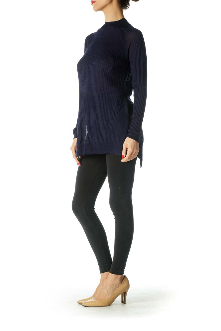 Blue Long Sleeve Knit Top