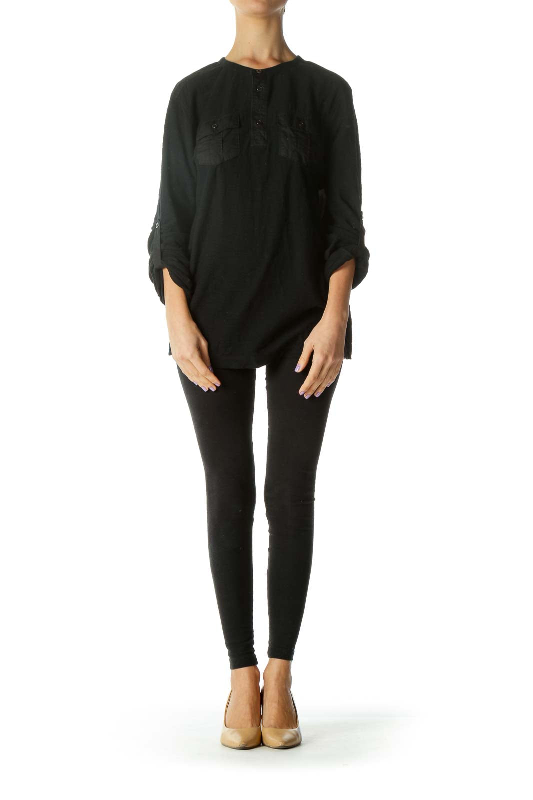 Black Pocketed Long Sleeve Shirt
