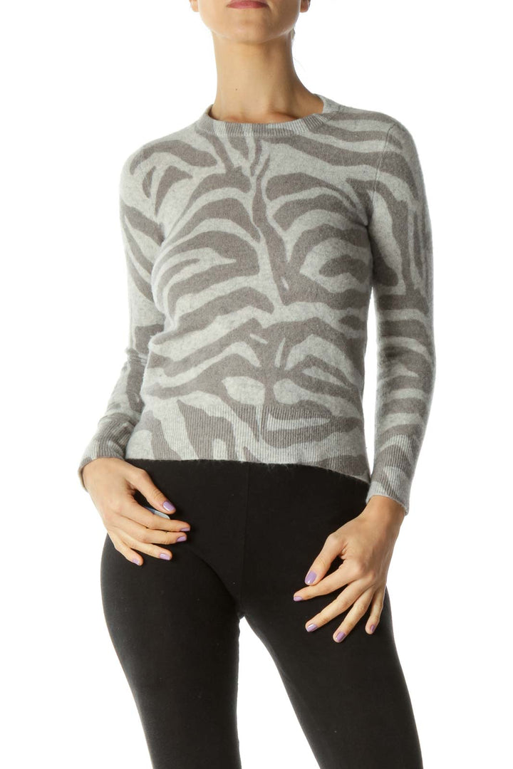 Gray Zebra Print Cashmere Sweater