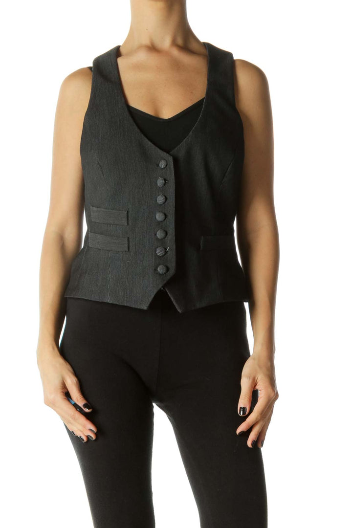 Black Pinstriped Adjustable Strap Vest