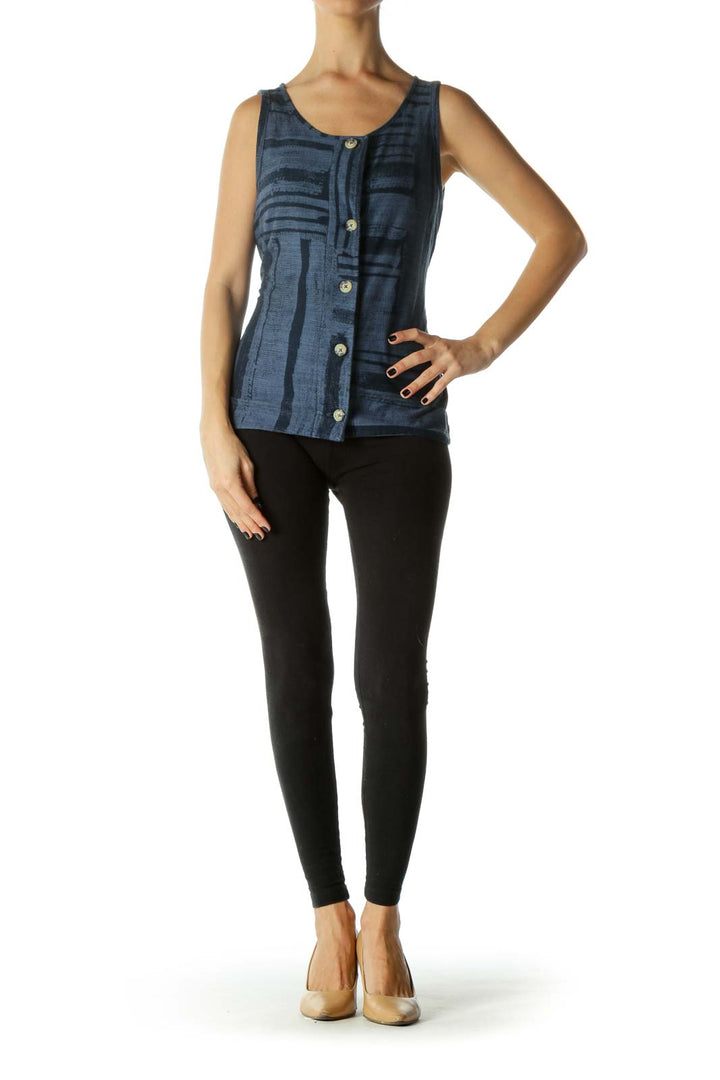 Navy Button-Down Waist Tie Sleeveless Top