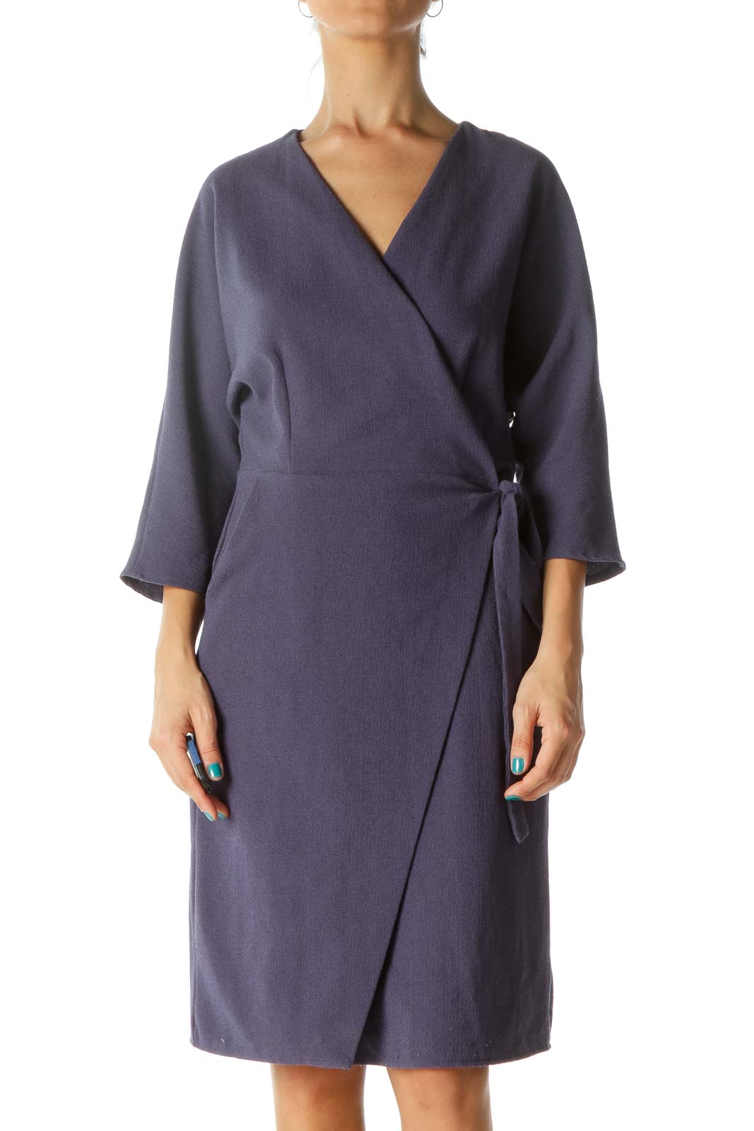 blue wrap dress topshop Textured 3/4 Sleeve Crafted from soft CT Women's Dresses CT Nichii Women's Dresses Man behind viral blue-black Size:Adult | M10