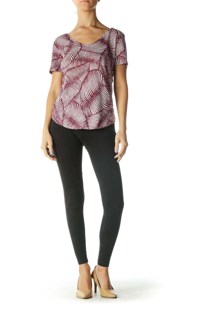Burgundy White Printed T-Shirt
