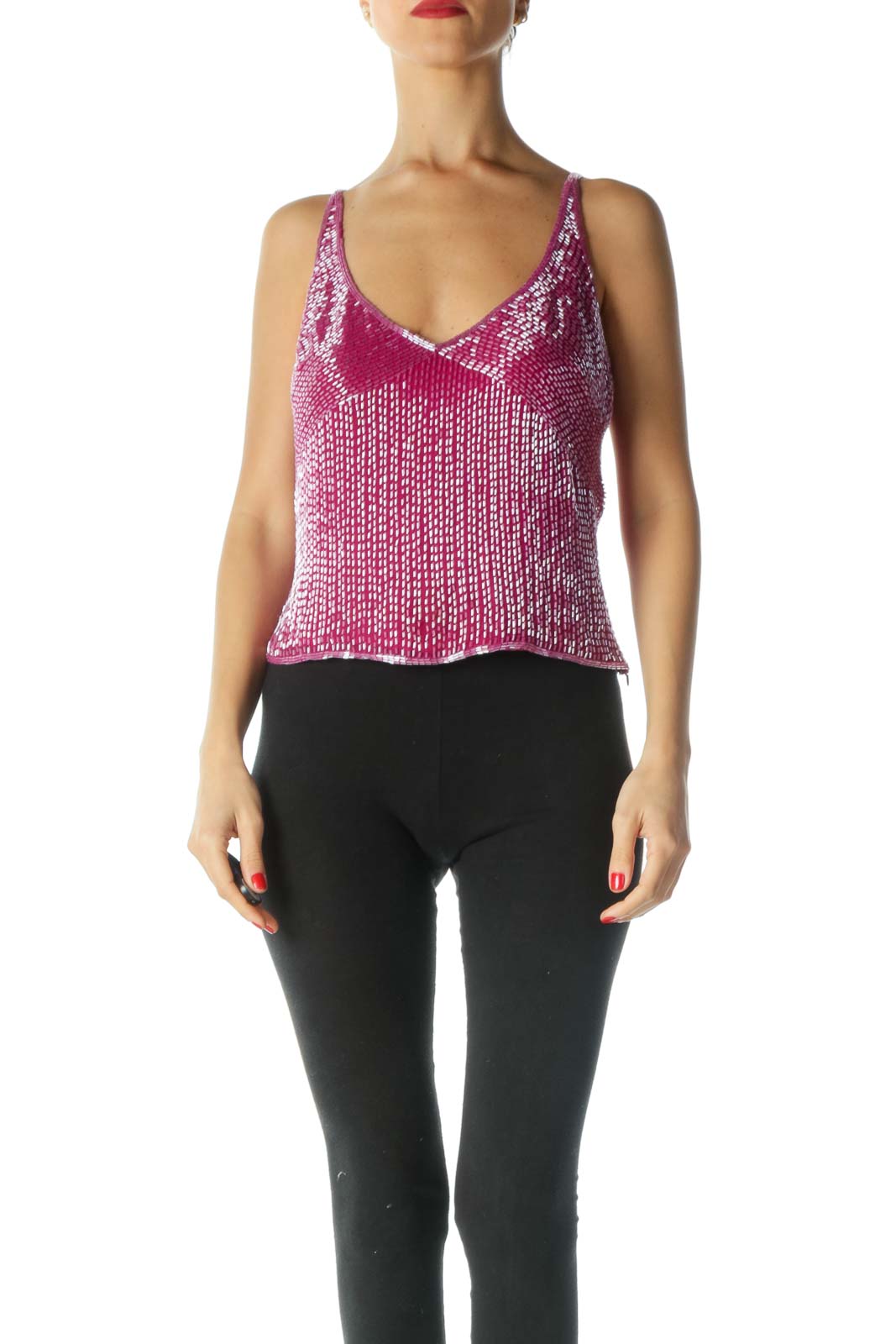 Pink Sequined Cropped Tank
