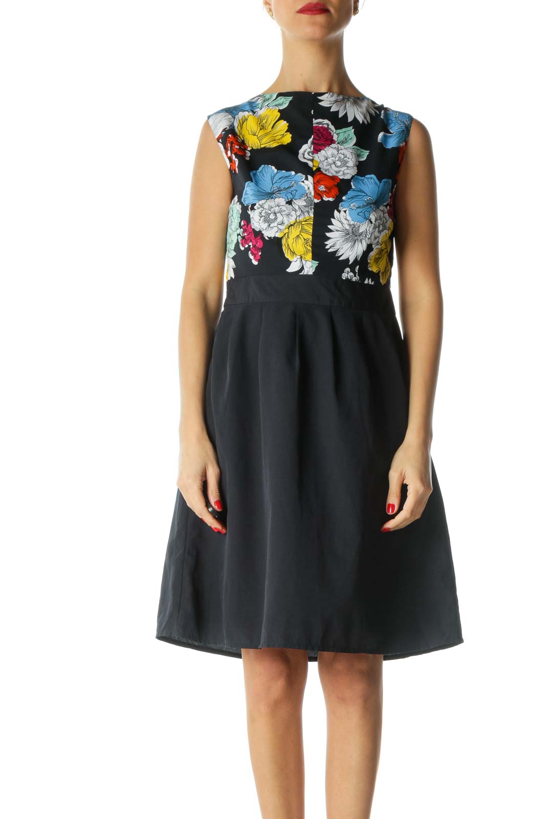 Navy Multicolor Work Dress