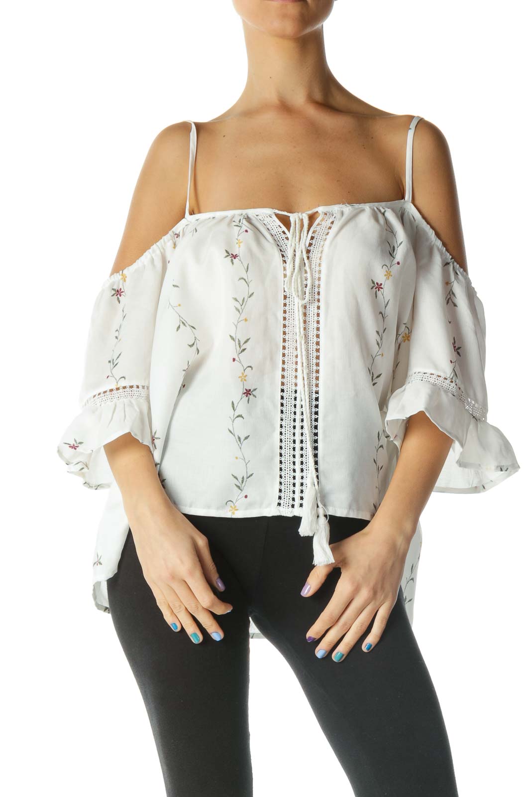 White Floral Off-Shoulder Shirt