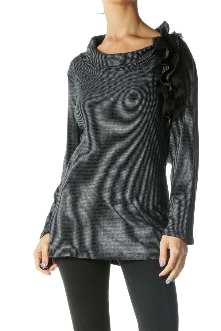 Black White Ruched Long Sleeve Shirt