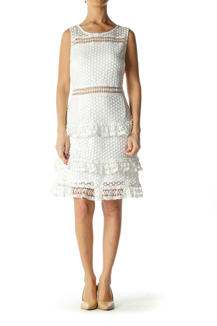 White Layered Lace Sheath Dress