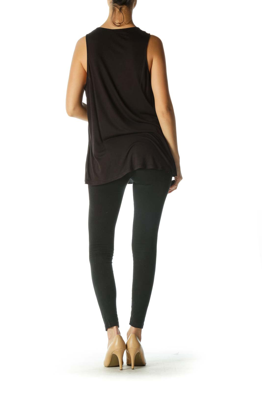 Black Mixed Media Cowl Neck Sleeveless Top
