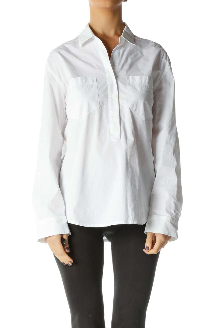 White Solid Collared Top