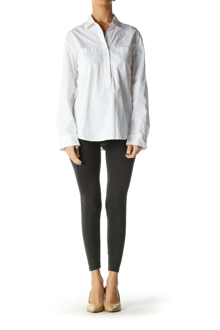 White Solid Collared Top