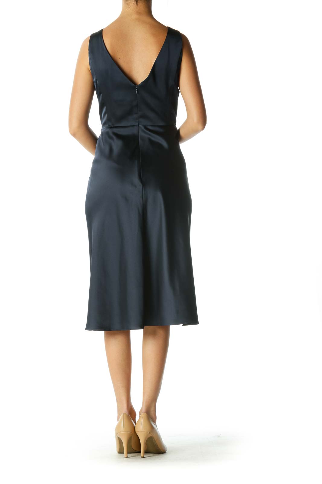 Navy V-neck Evening Dress