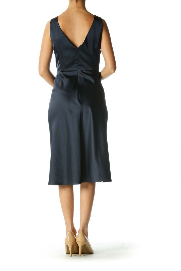 Navy V-neck Evening Dress