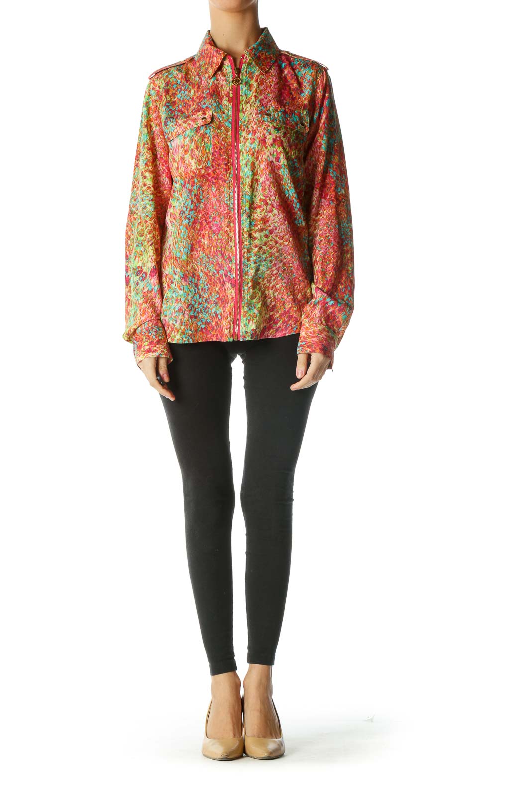 Multicolored Gold Zippered Shirt