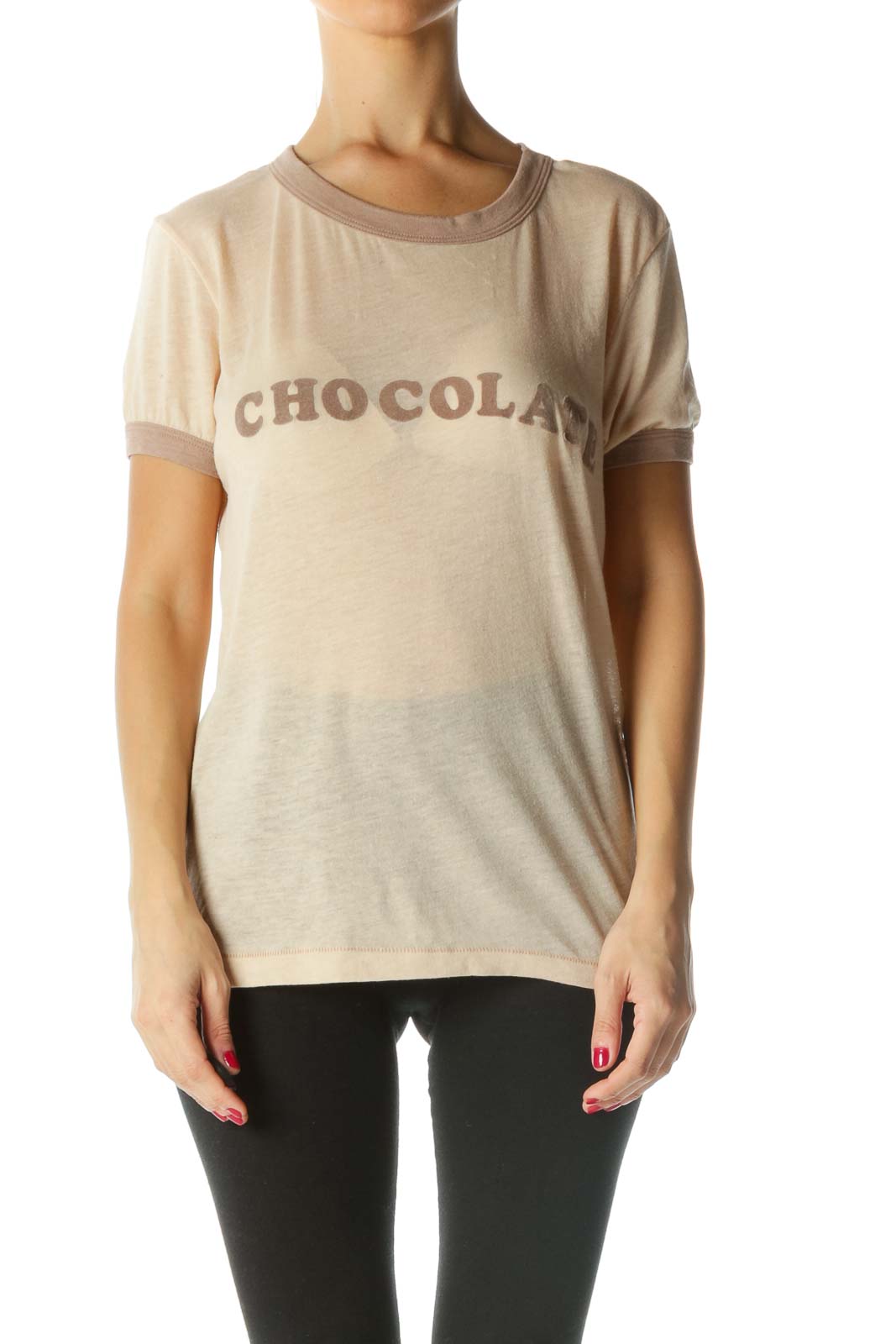 Beige Brown Felt Graphic T-Shirt