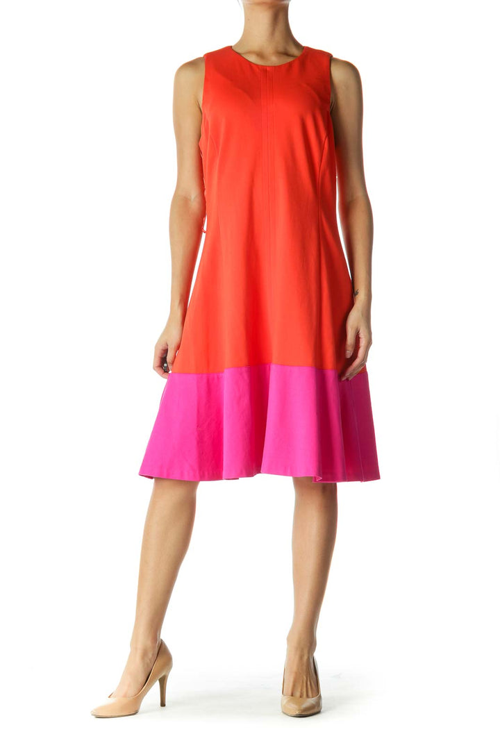 Orange and Pink Color Block Shift Dress